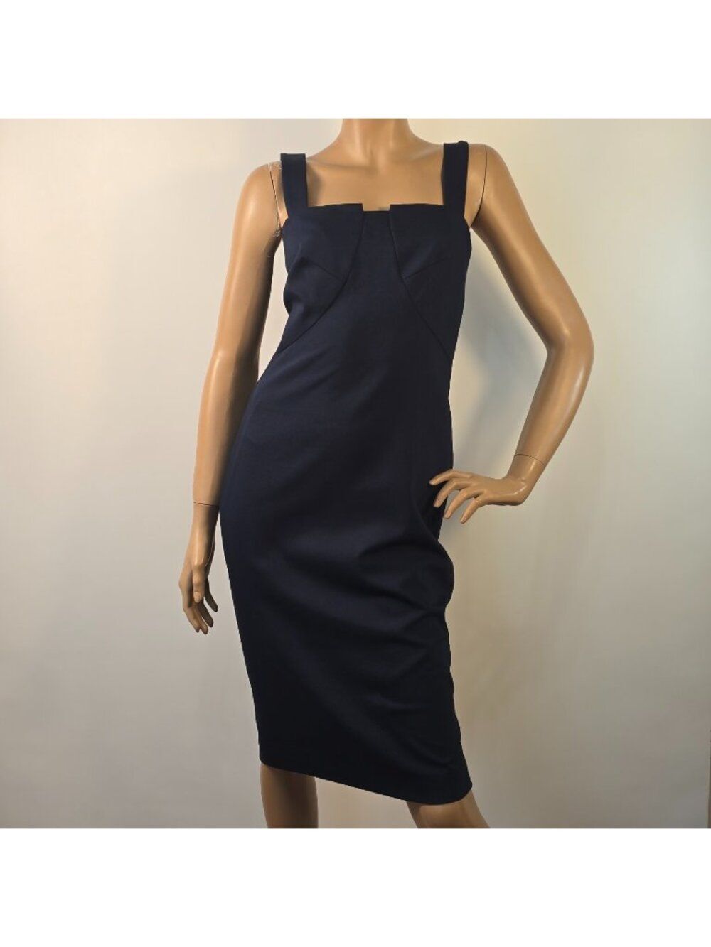 Antonio Melani Form Fitting Navy Dress Sweetheart Sculpted Neckline Sz 2